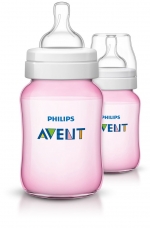 Бутылочка Avent Classic+ розовая, PP, 260 мл, сил. соска, медл. поток, 1+, 2 шт., арт. 80028