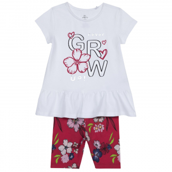 Комплект футболка и шорты Chicco, принт цветы grow (бело-красный)