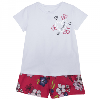 Комплект футболка и шорты Chicco, принт цветы (бело-красный)