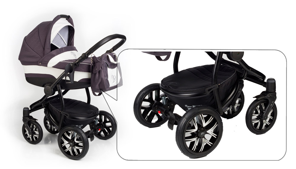 Коляска для новорожденных на четырехколесном шасси с поворотными колесами