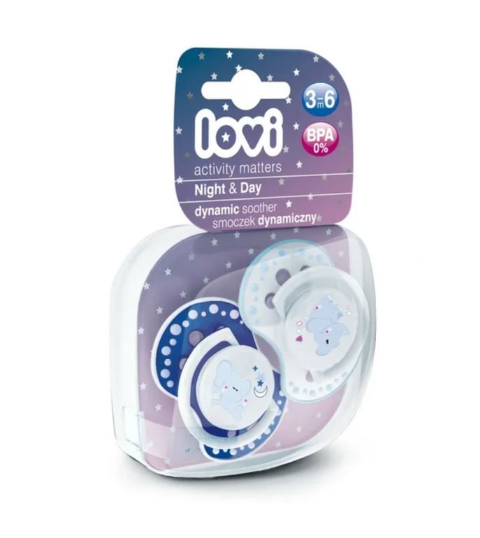 Пустышка динамическая Lovi Night&Day, арт. 22/810, силикон, 3-6 мес., 2 шт. для мальчика
