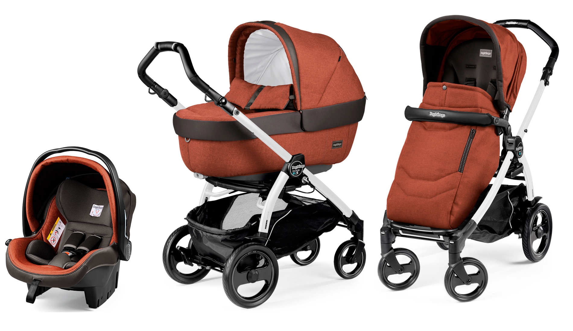 Коляска 3 в 1 Peg Perego Book 51 S Elite Modular System (шасси White/Black) Terracotta