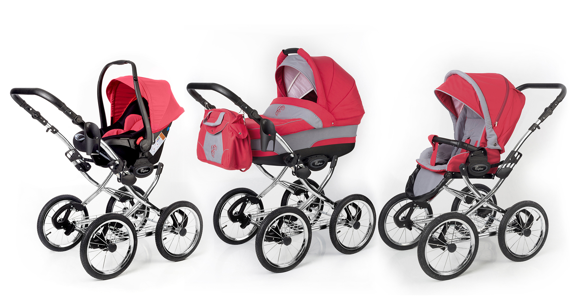 Коляска 3 в 1 Esspero Classic (шасси Chrome) Red Grey