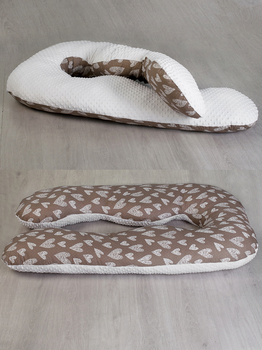 Подушка для беременных Amarobaby 340х72 сердечки кофе