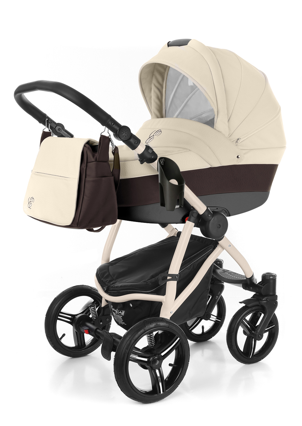 Коляска для новорожденных Esspero Grand Newborn Lux (шасси Beige) Cream leatherette