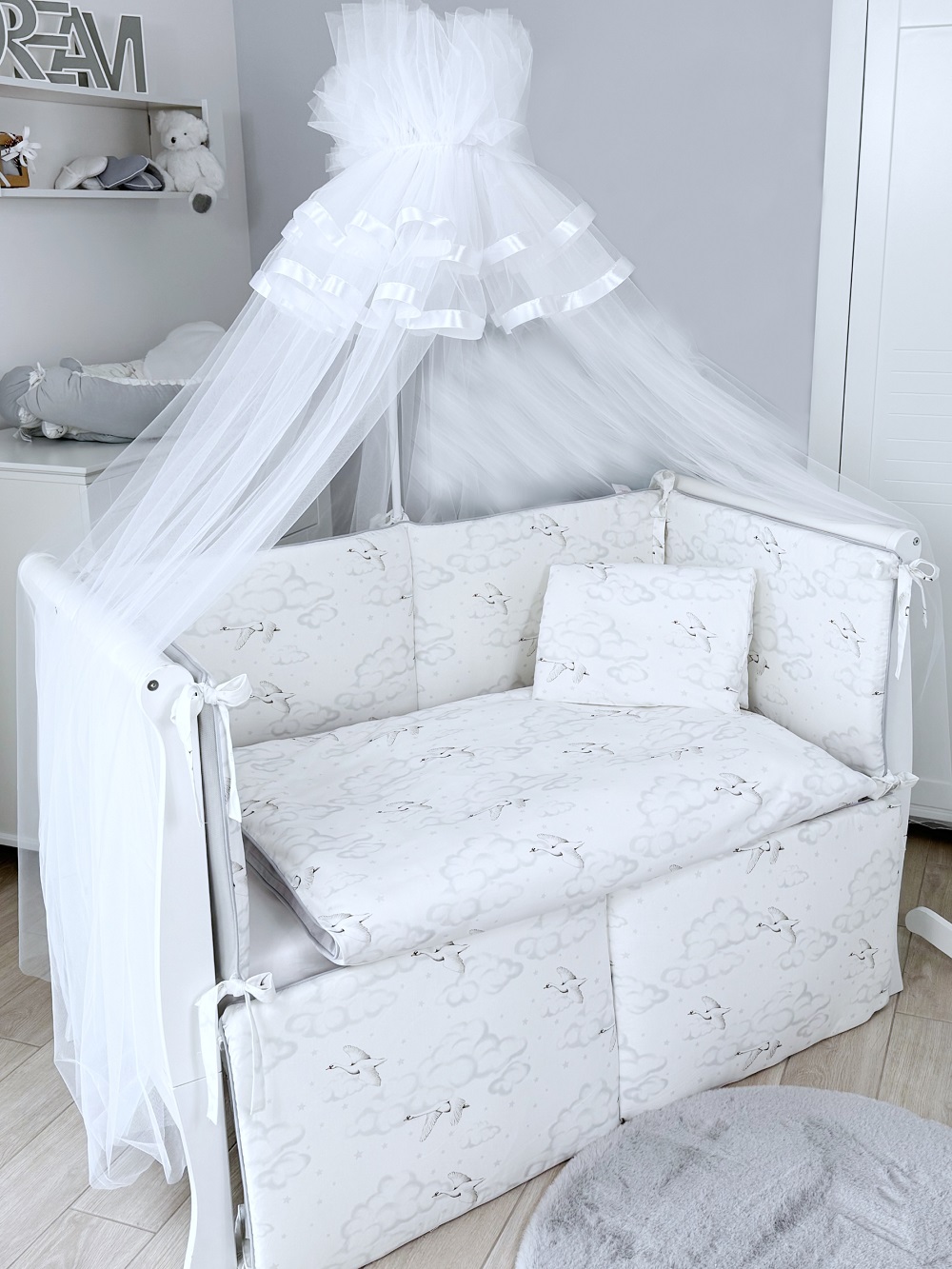 Комплект постельного белья Lepre Swan 6 предметов (125*65) белый/светло-серый