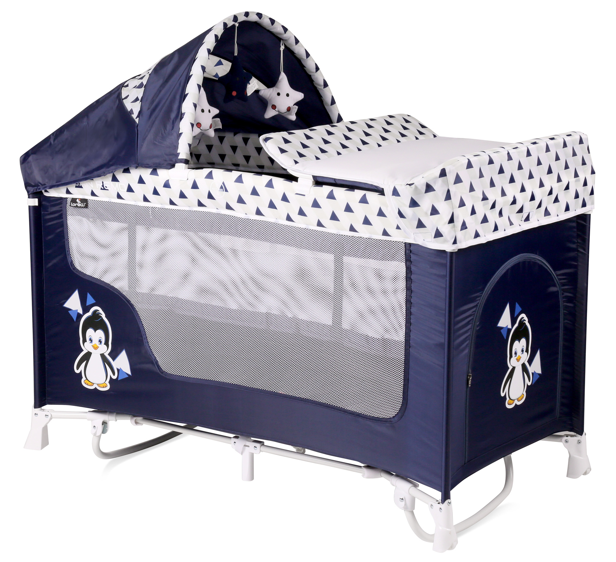 Манеж-кровать LORELLI San Remo 2 Rocker Сине-белый / Blue&White Penguin 1936