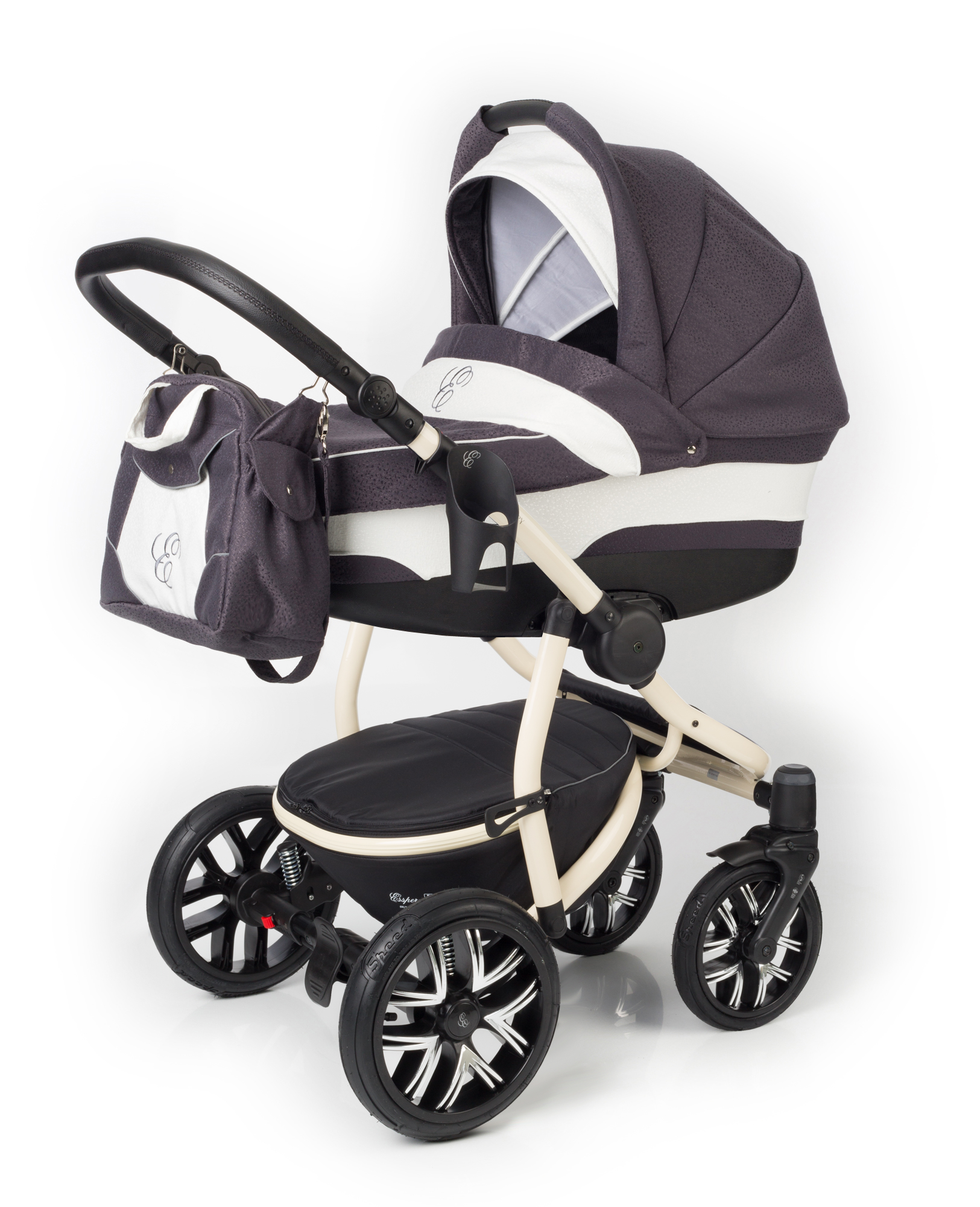 Коляска для новорожденных Esspero Discovery (шасси Beige) Grey Leves
