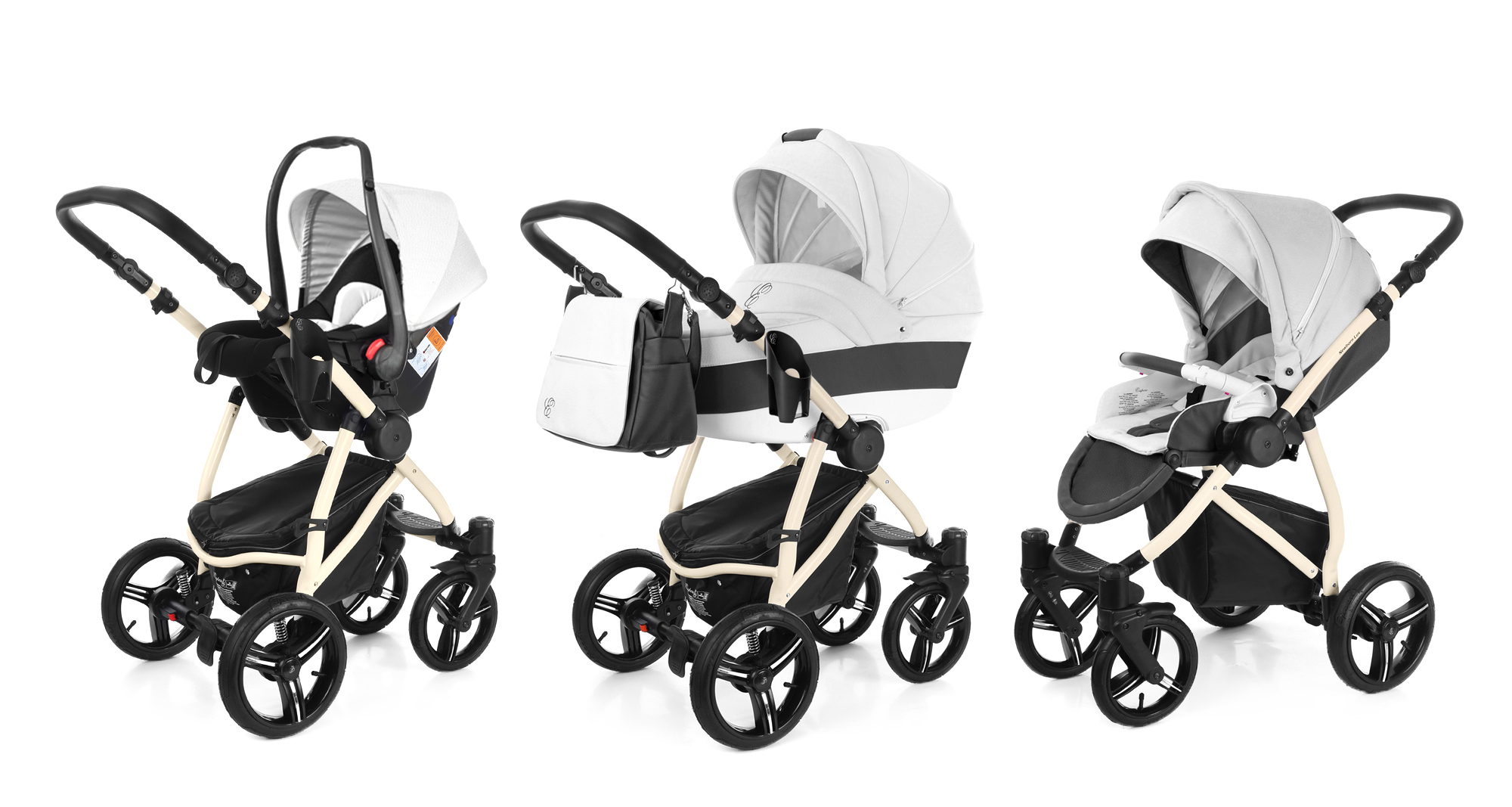 Коляска 3 в 1 Esspero Grand Newborn Lux (шасси Beige) White leatherette