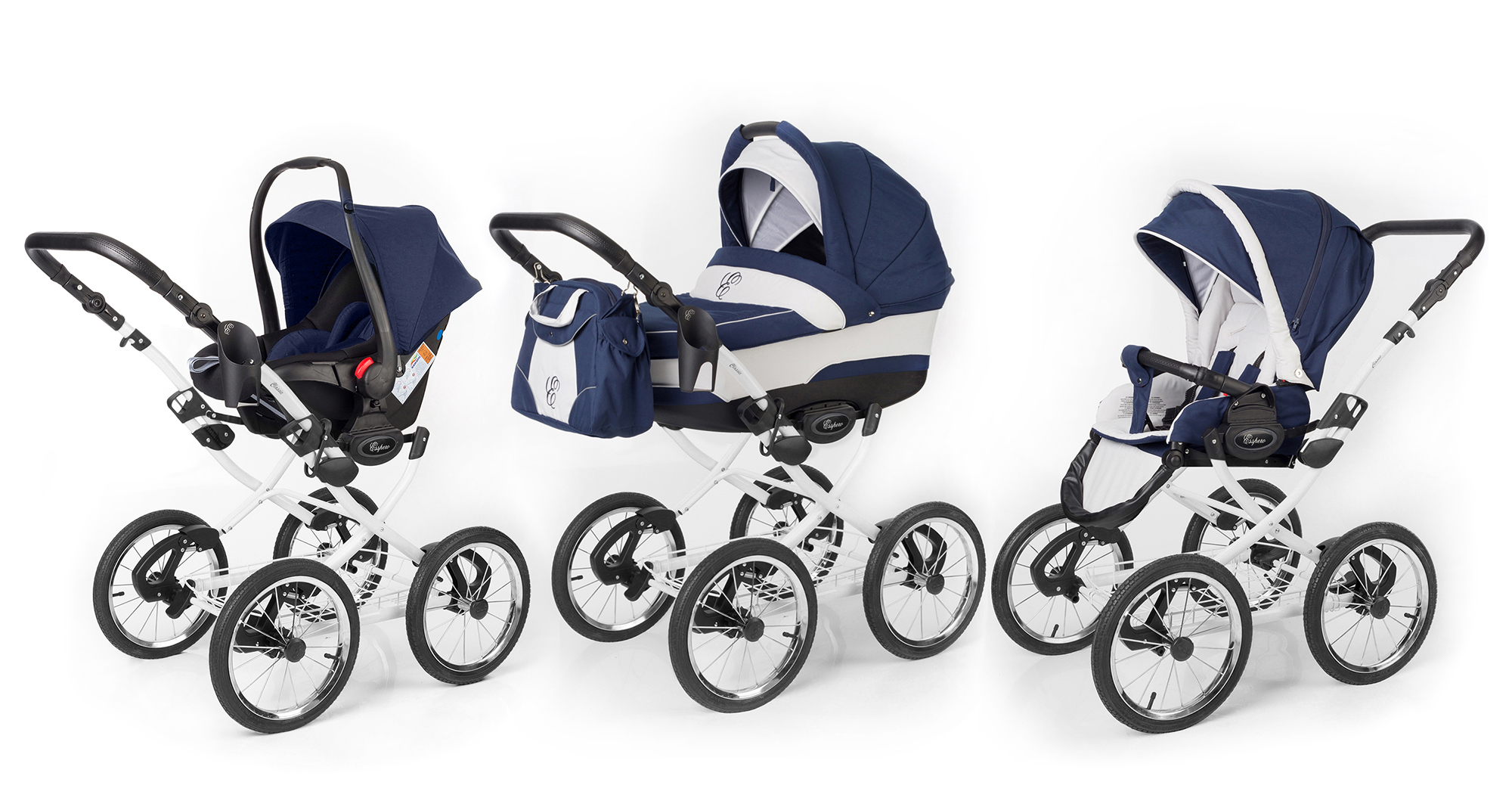 Коляска 3 в 1 Esspero Classic (шасси White) Navy Grey