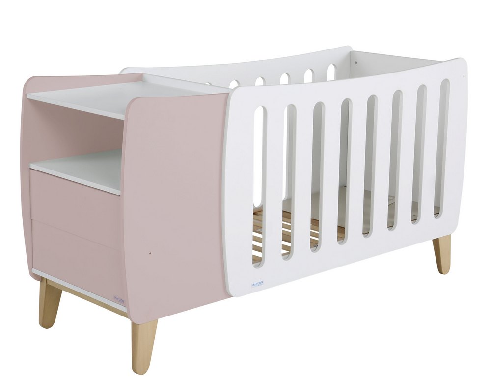 Детская кроватка Micuna Harmony Plus Relax 120x60 White/Pastel Pink/Natural