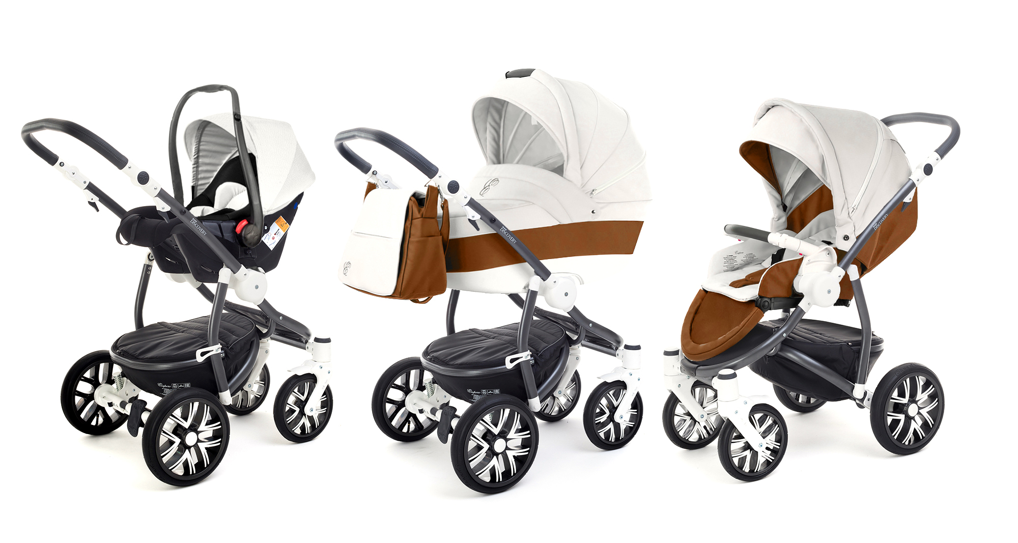 Коляска 3 в 1 Esspero Grand Discovery (шасси Graphite White) Orange leatherette