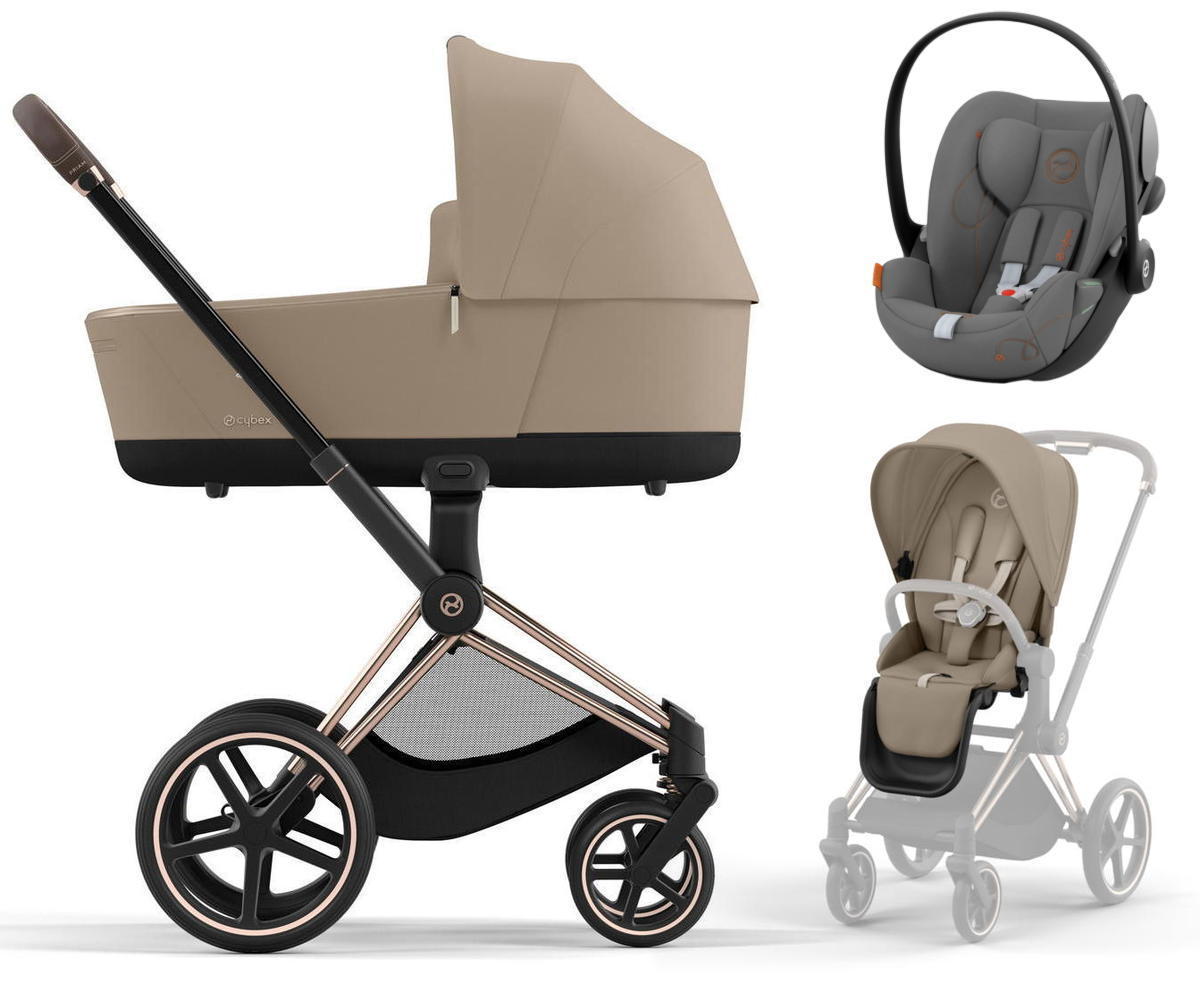 Коляска 3 в 1 Cybex Priam IV Rosegold и автокресло Cloud G i-Size Cozy Beige