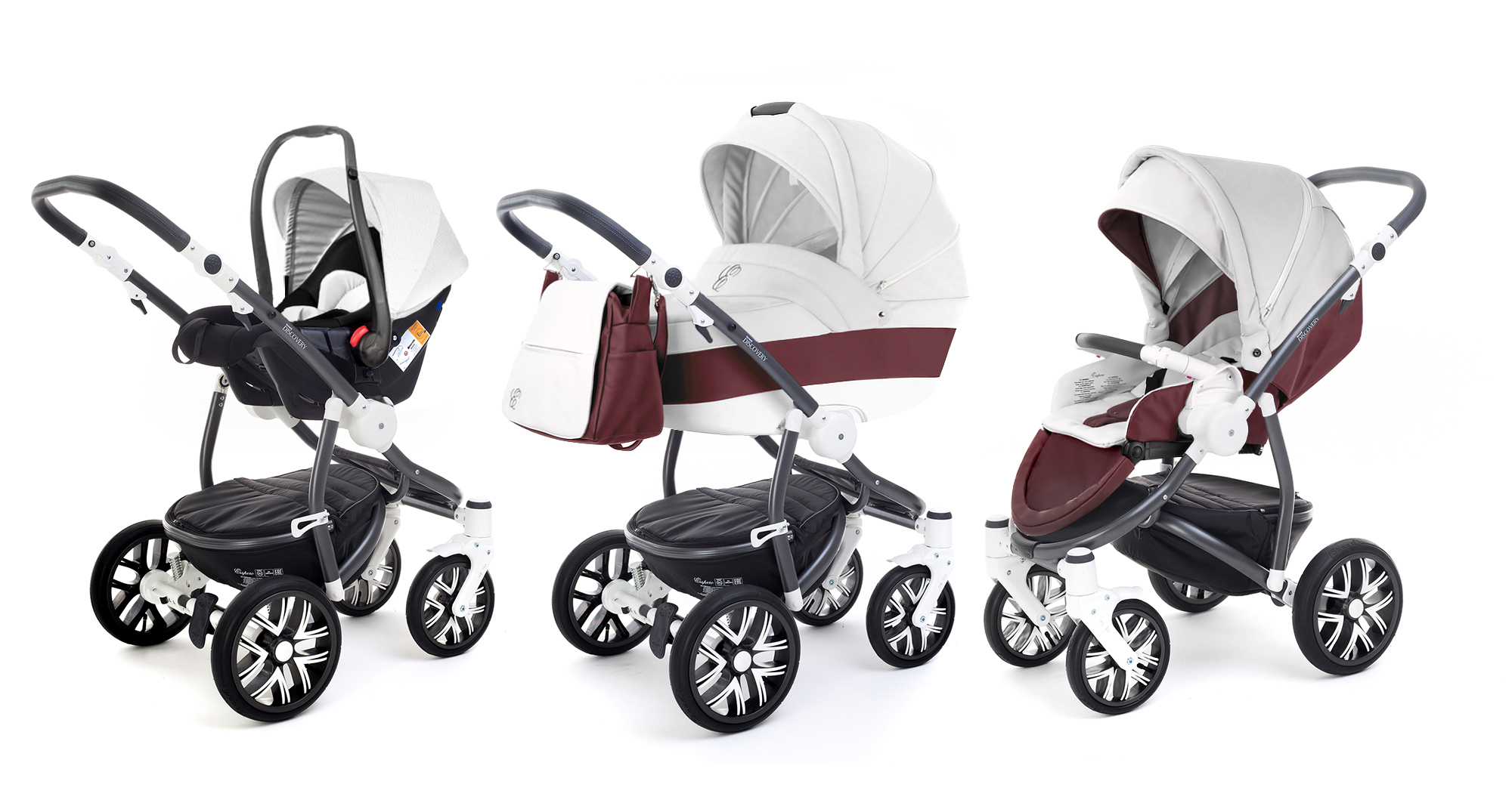 Коляска 3 в 1 Esspero Grand Discovery (шасси Graphite White) Maroon leatherette