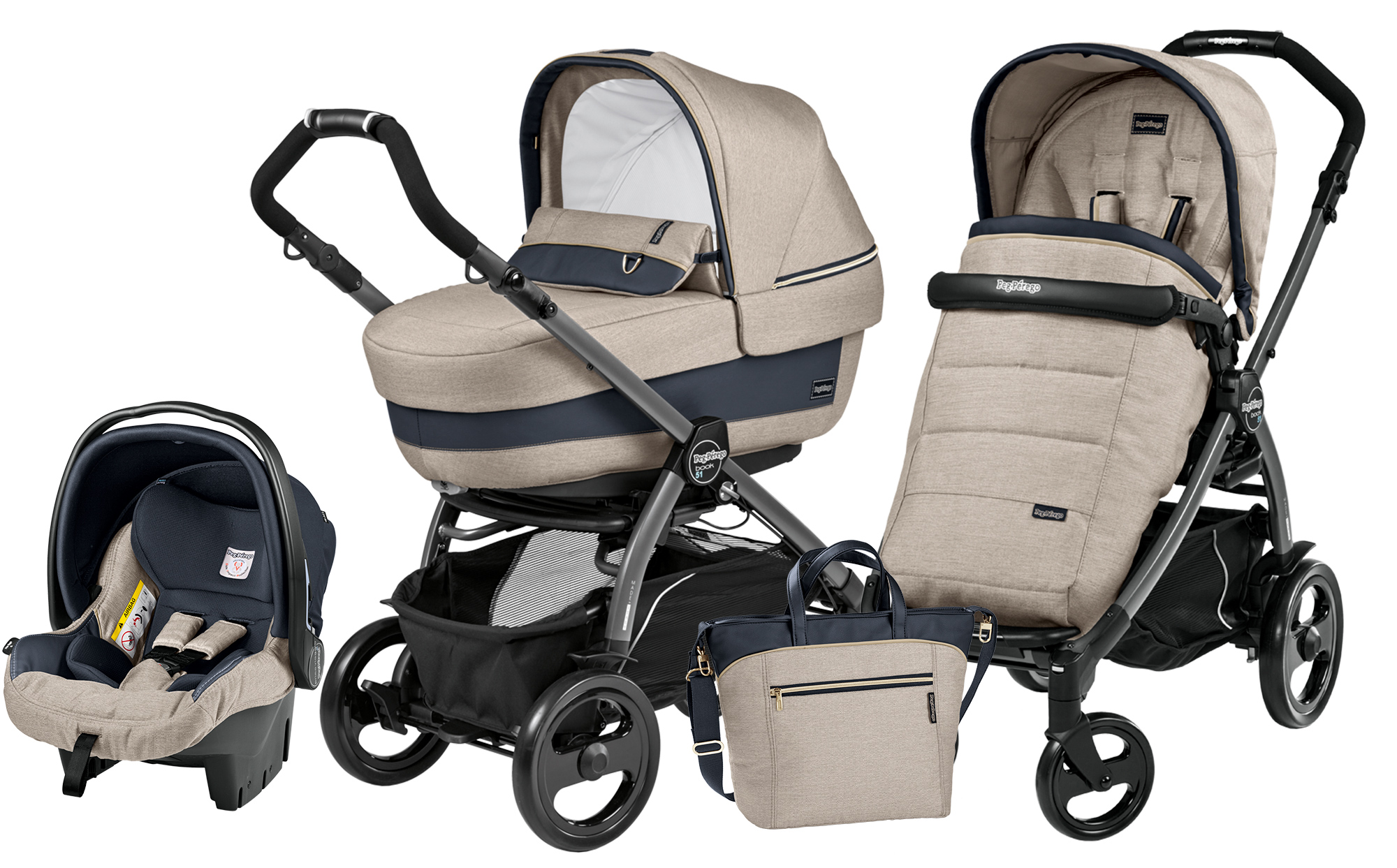 Коляска 3 в 1 Peg Perego Book 51 Elite Modular System (шасси Jet) Luxe Beige