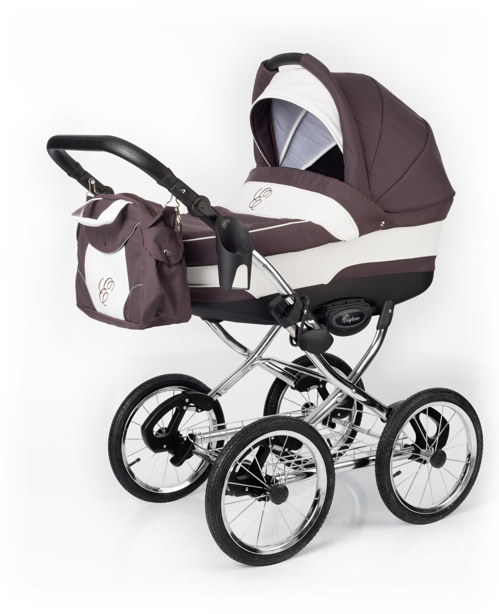 Коляска для новорожденных Esspero Classic (шасси Chrome) Brown Lux