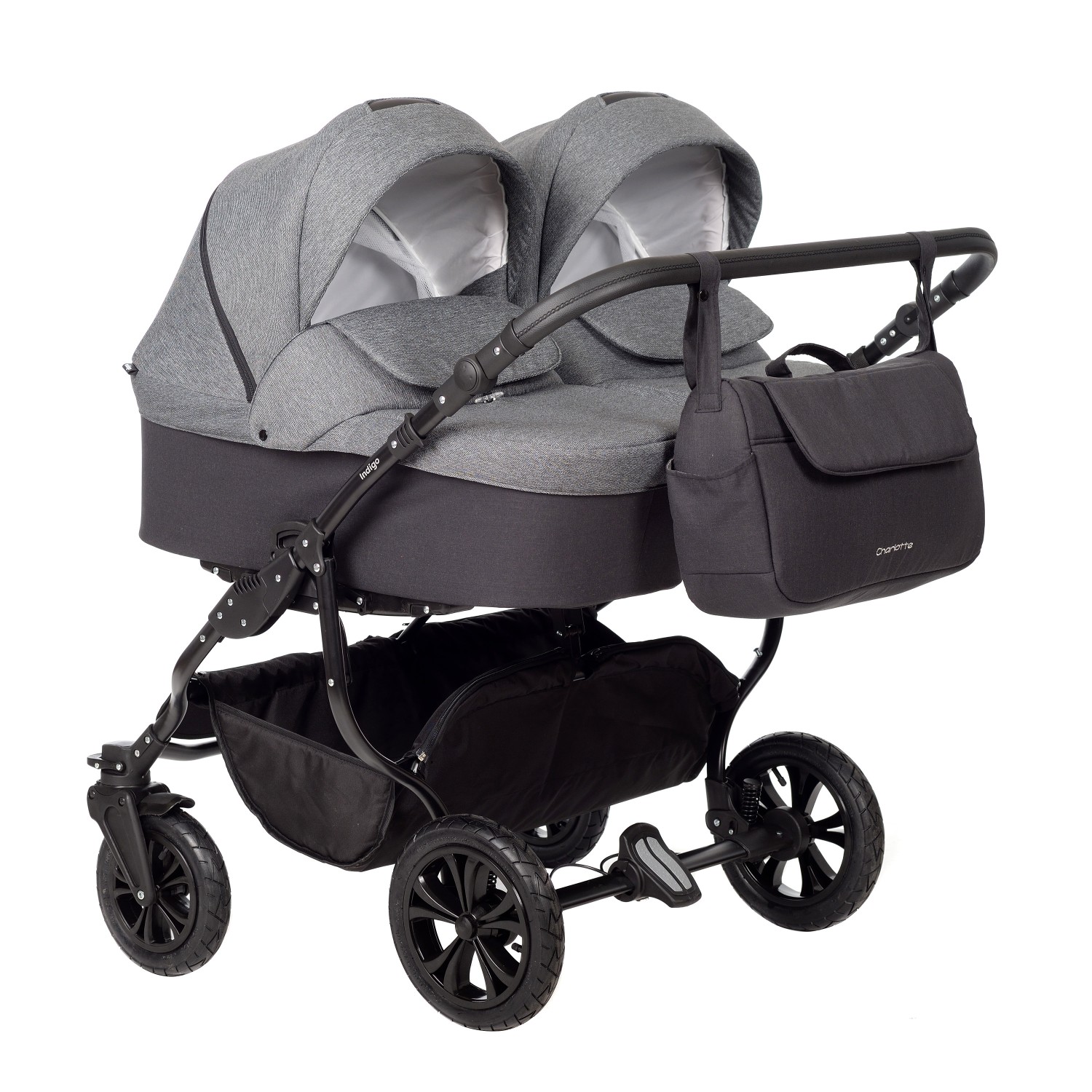 Коляска для двойни Indigo CHARLOTTE Sity DUO черный+т.серый