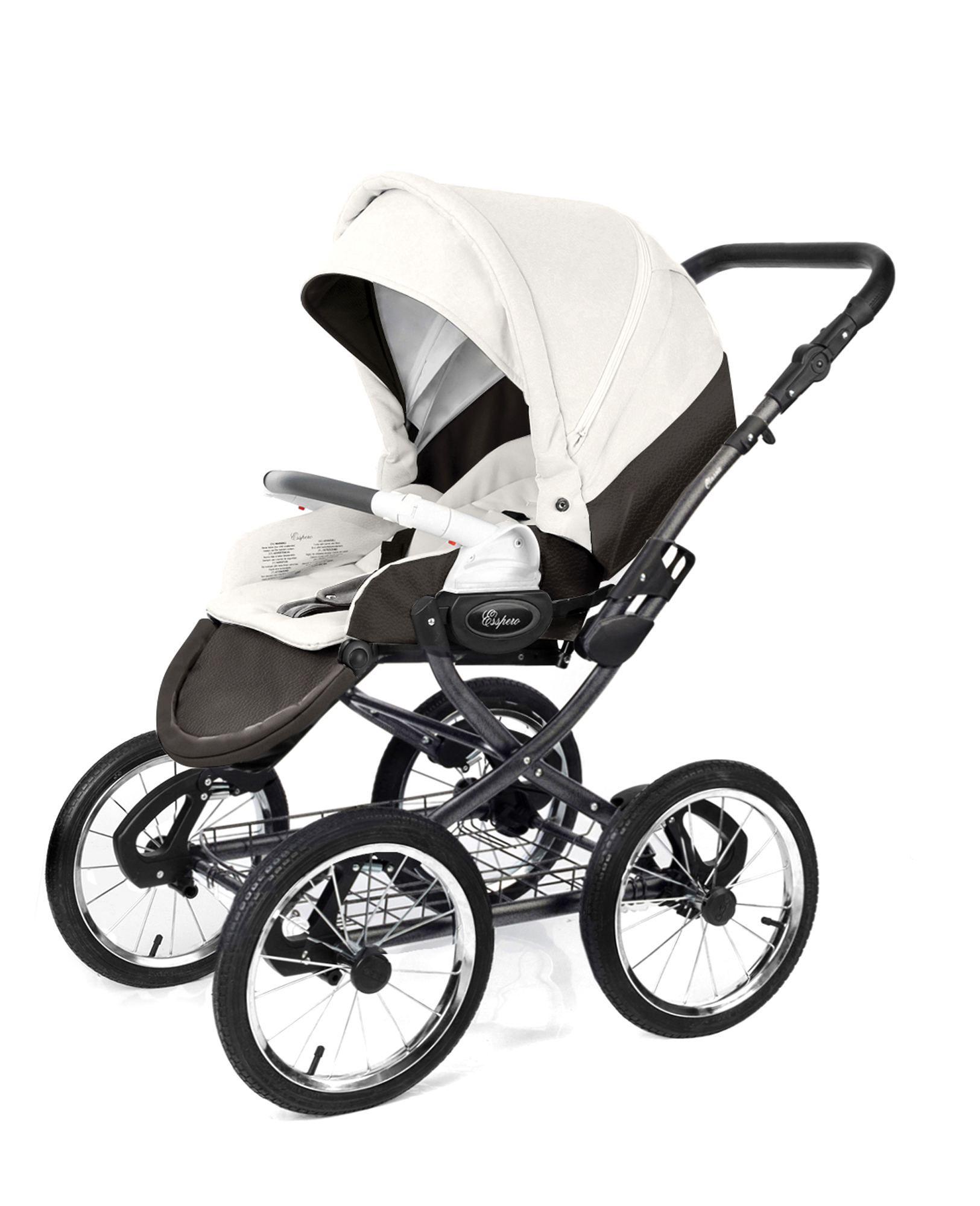 Прогулочная коляска Esspero Grand Classic (шасси Graphite) White leatherette