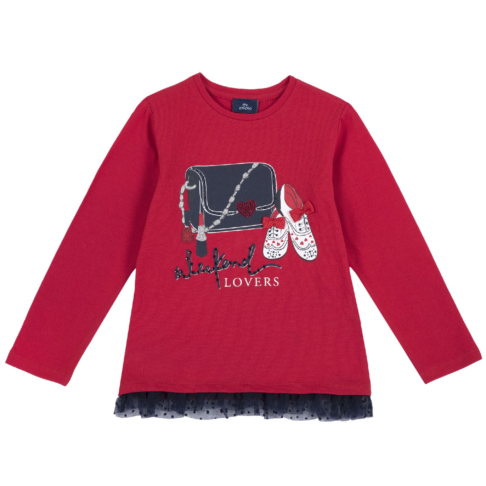 Лонгслив Chicco принт Lovers, для девочек, цвет красный Красный, р.128