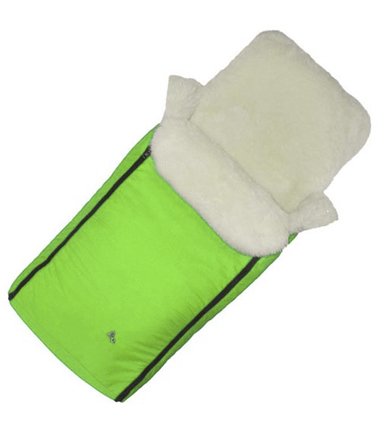 Конверт в коляску Hesba PREMIUM Weiss (натуральная овчина белый мех) 169 / Apple Green