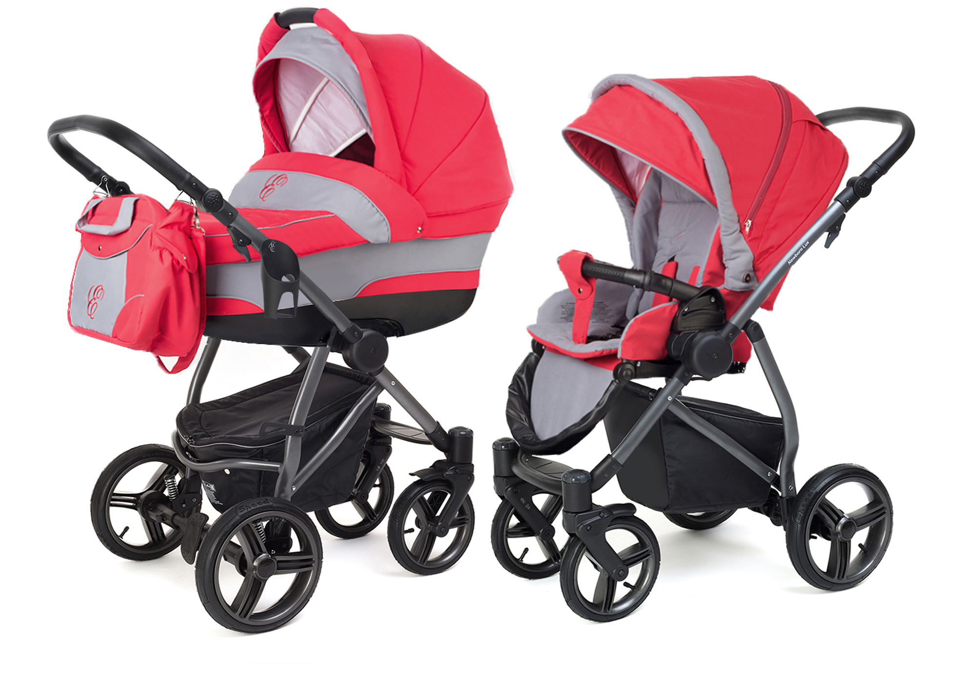 Коляска 2 в 1 Esspero Newborn Lux (шасси Graphite) Red Grey