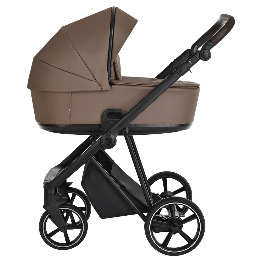Коляска 2 в 1 Roan Sol Кожа Camel/Black/руч.Тем.коричневый