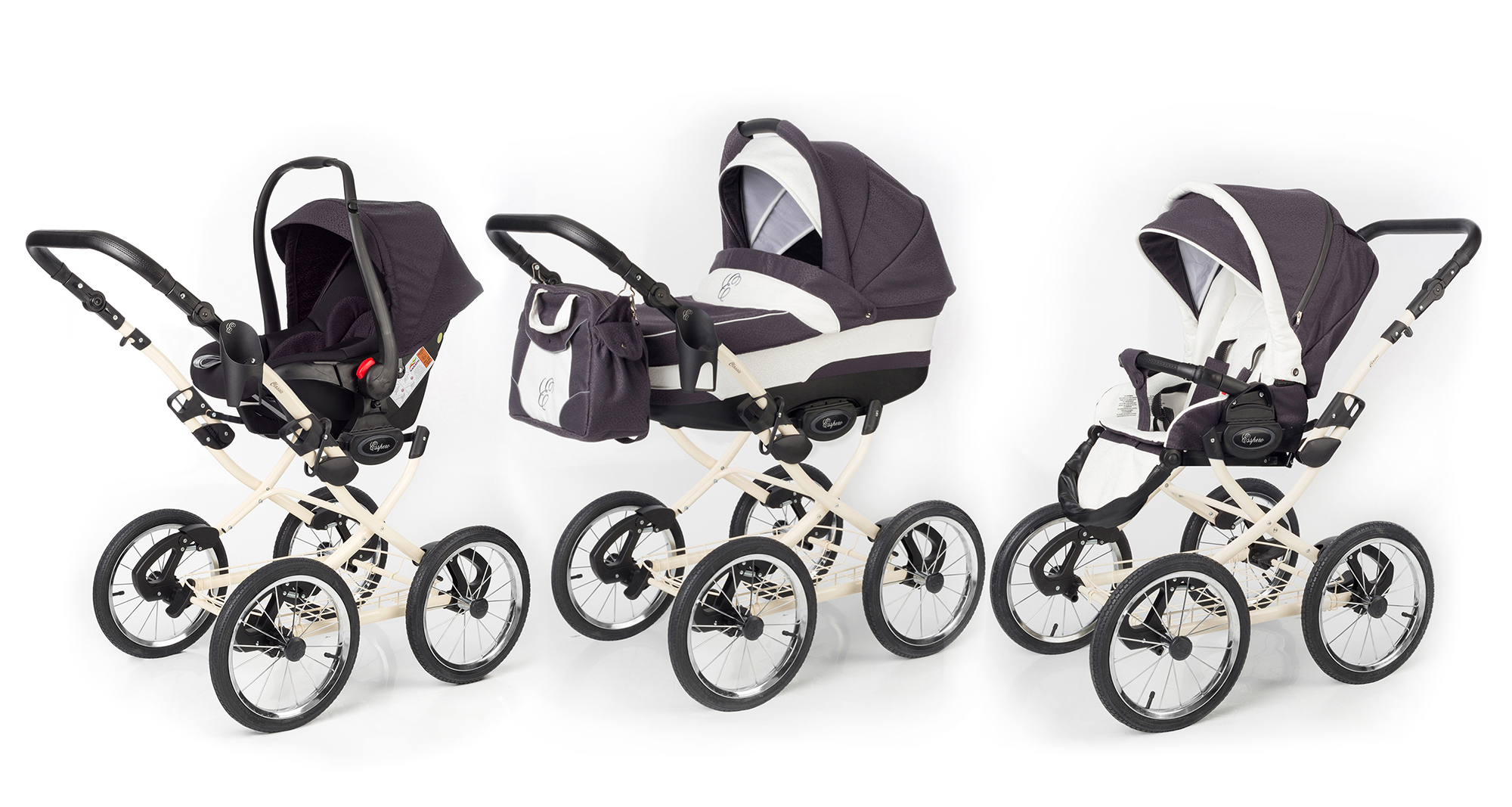 Коляска 3 в 1 Esspero Classic (шасси Beige) Grey Leves