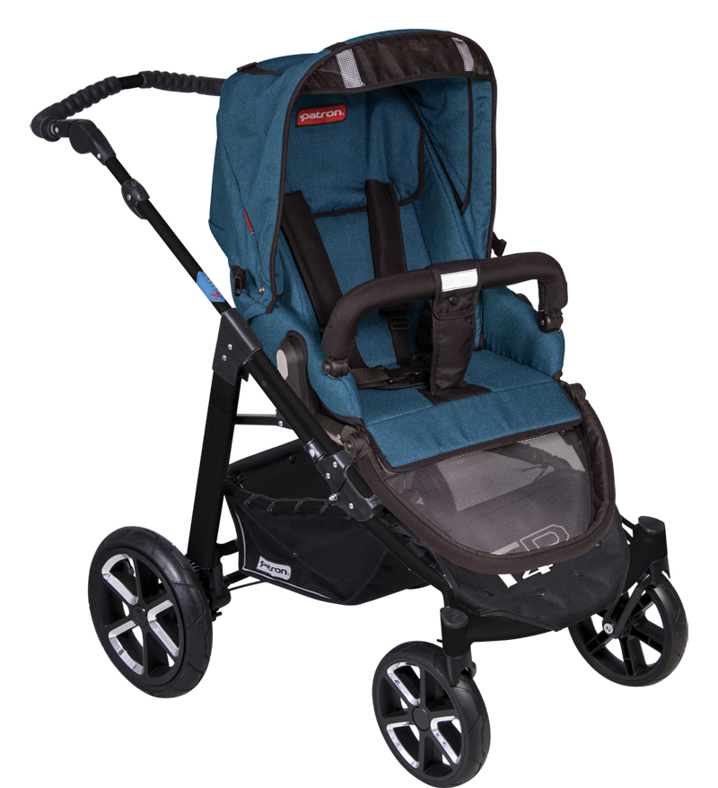 Коляска 2 в 1 Patron Fenix 4C-B (черная рама) tweed teal blue 665