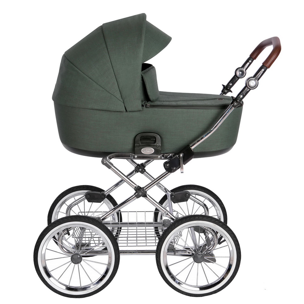 Коляска 2 в 1 Roan Bass Next Classic, d14 Night Green/Chrome/руч.Тем.Коричневый