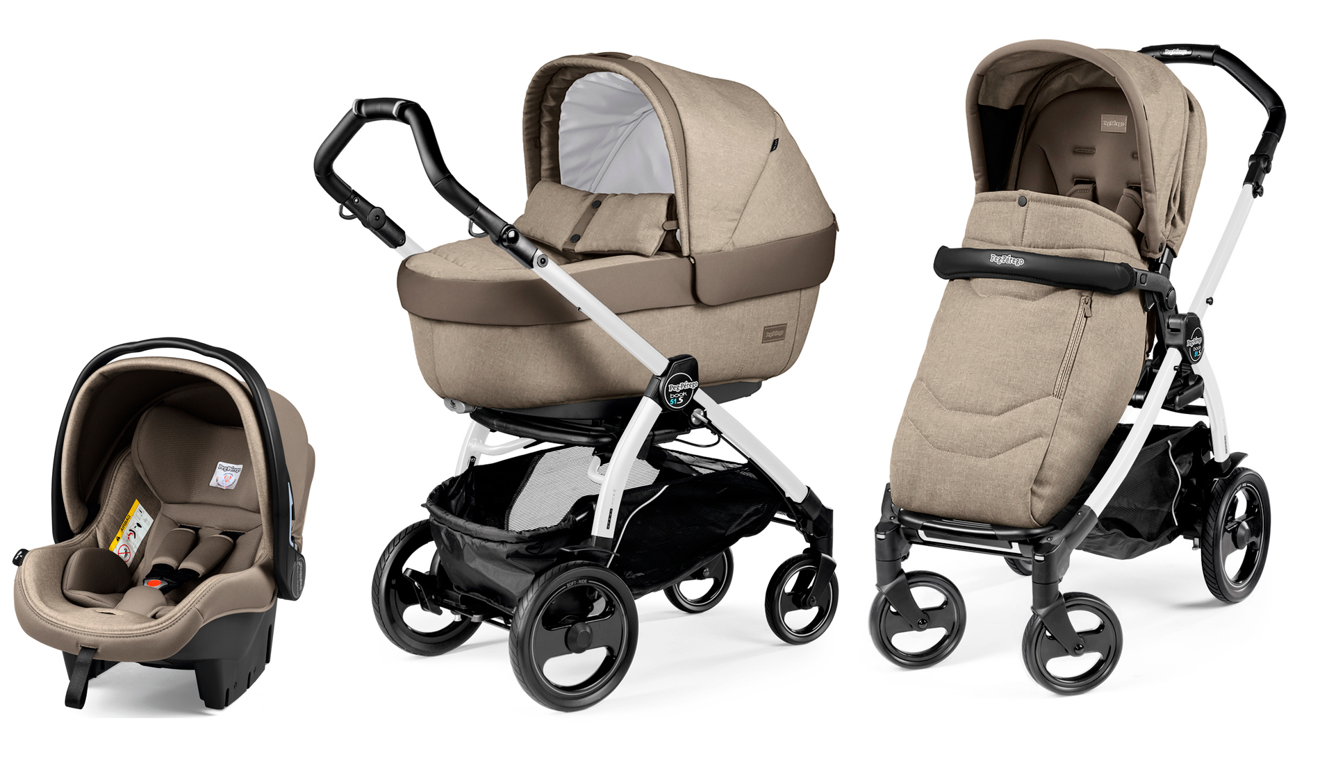 Коляска 3 в 1 Peg Perego Book 51 S Elite Modular System (шасси White/Black) Cream