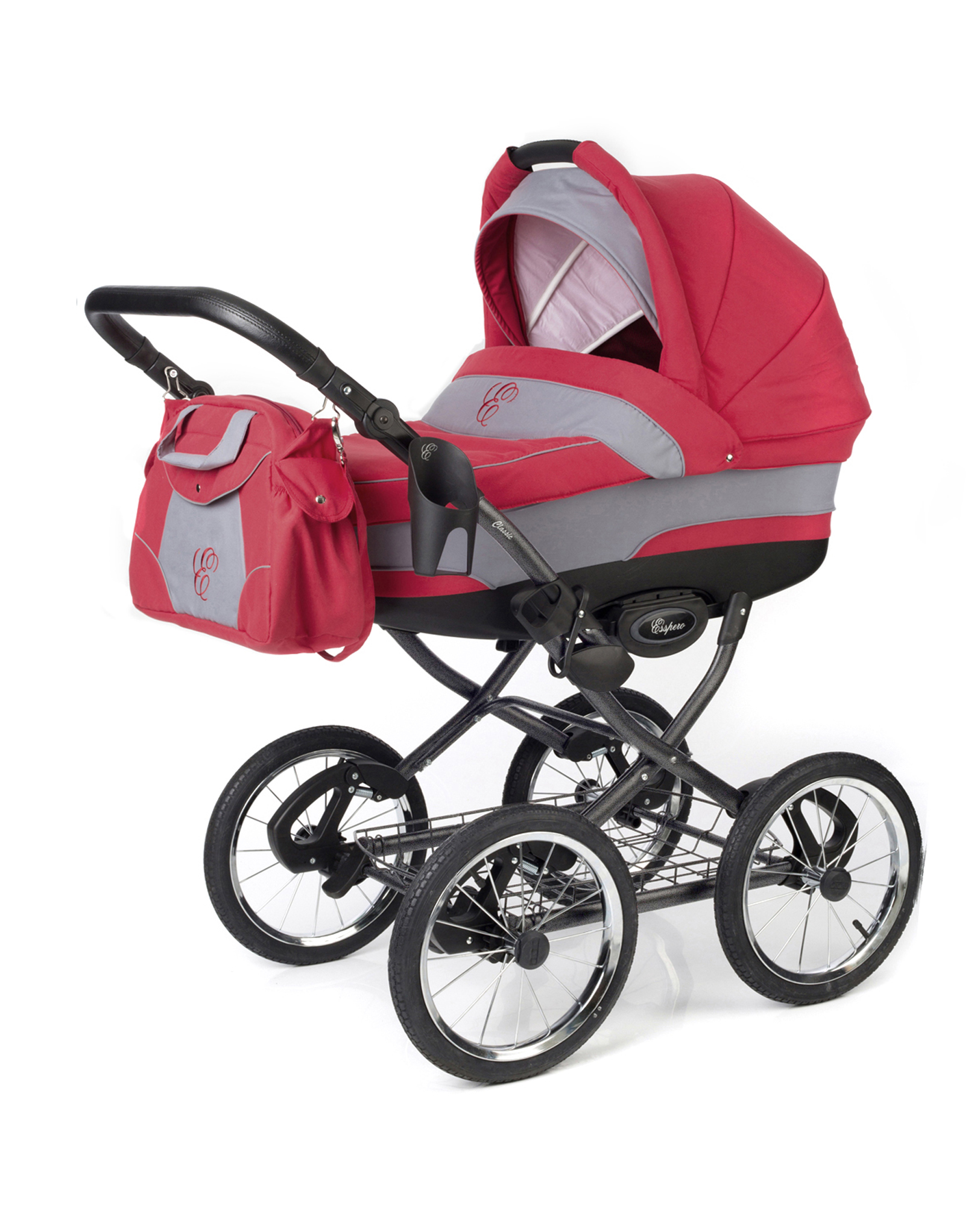 Коляска для новорожденных Esspero Classic (шасси Graphite) Red Grey
