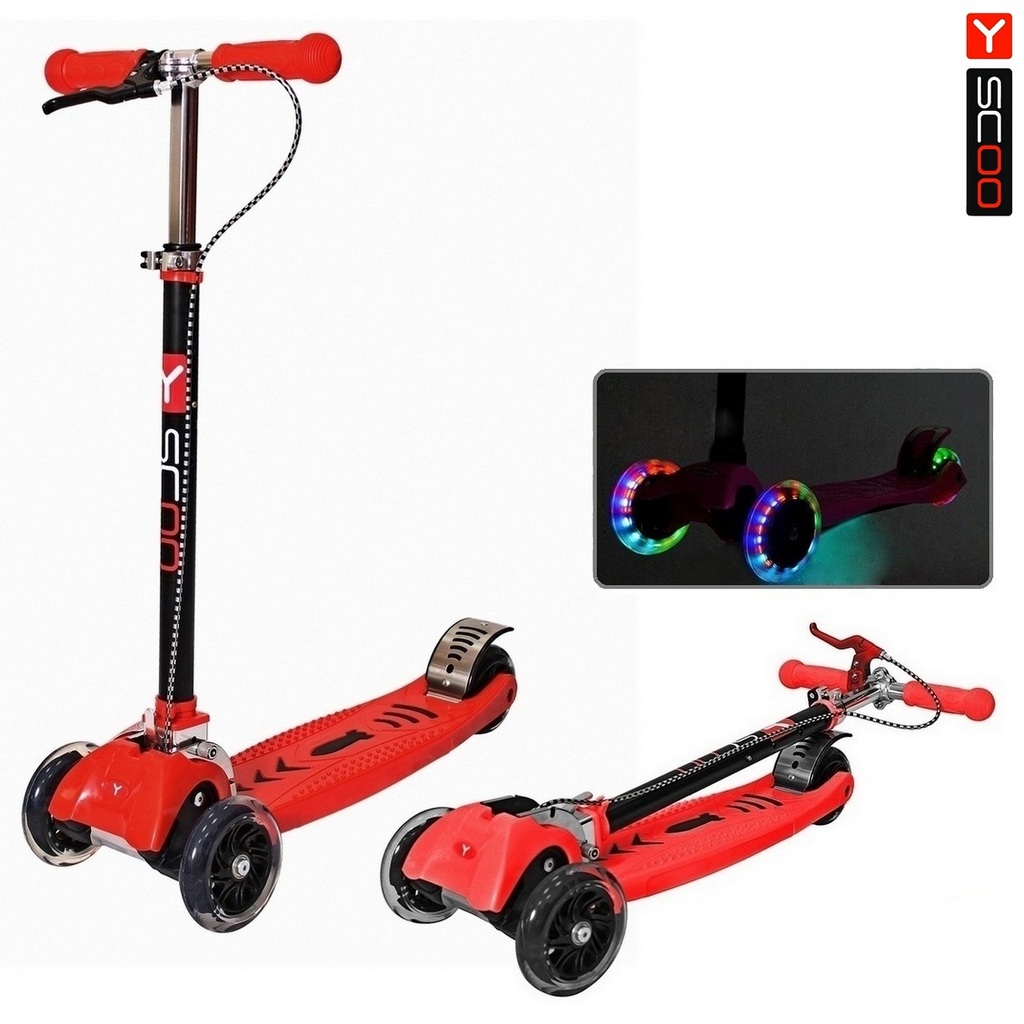 Самокат Y-SCOO MAXI CITY RT Shine Gagarin трансформер с ручным тормозом red