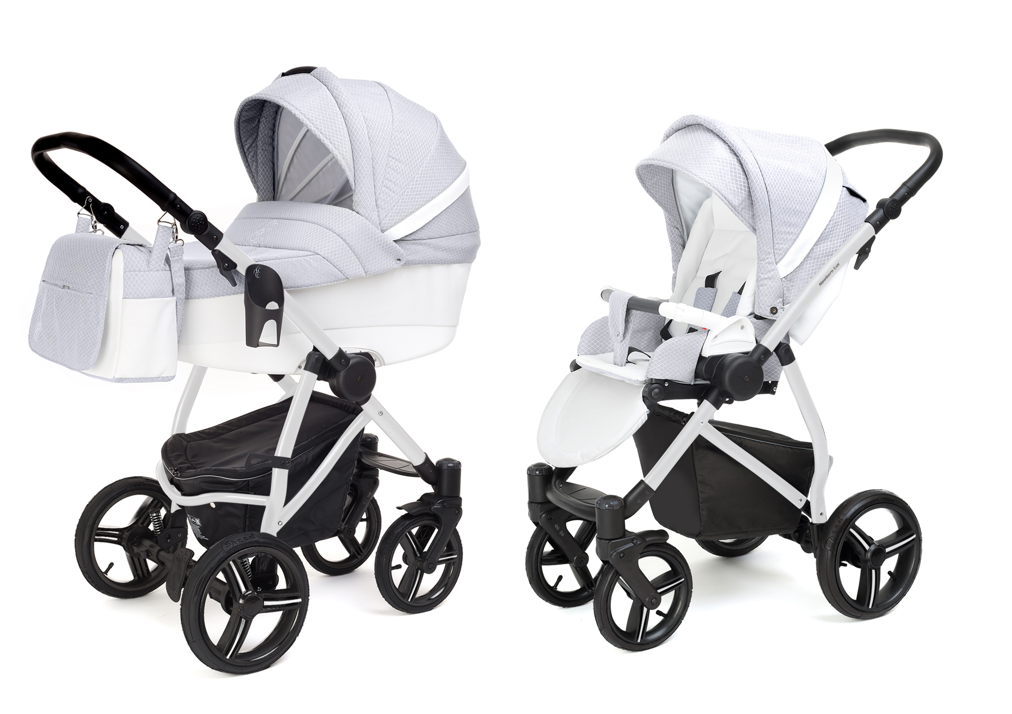 Коляска 2 в 1 Esspero Grand Newborn Lux (шасси White) Grey Diamond