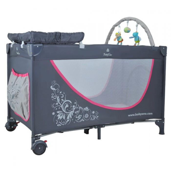 Манеж-кроватка c игрушками BabyOno Серо-розовый