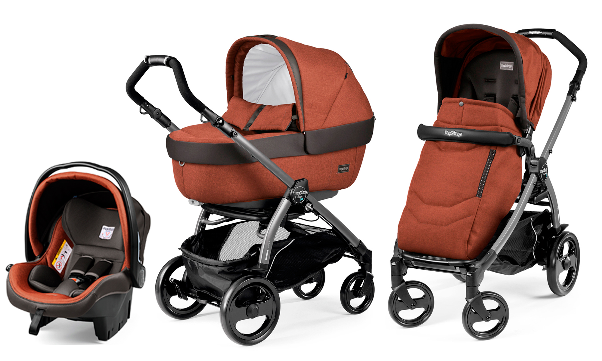 Коляска 3 в 1 Peg Perego Book 51 Elite Modular System (шасси Jet) Terracotta