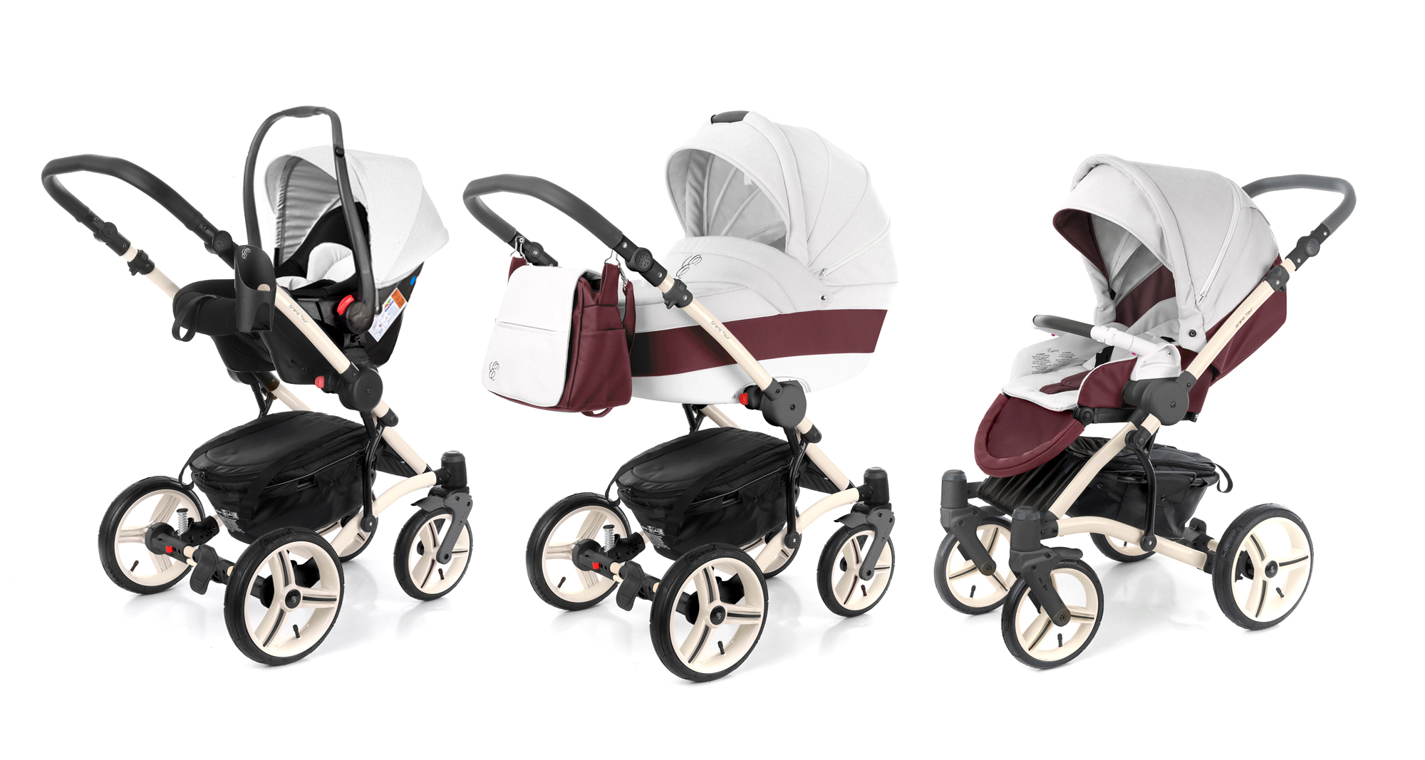 Коляска 3 в 1 Esspero Grand Tour (шасси Beige GT) Maroon leatherette