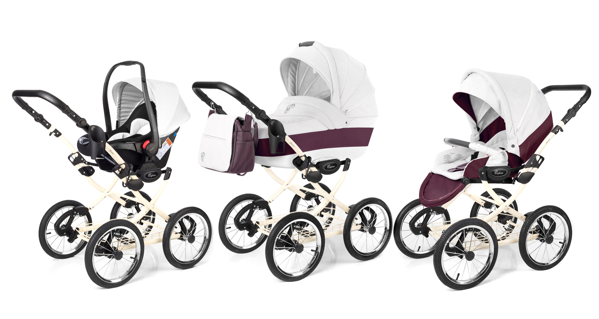 Коляска 3 в 1 Esspero Grand Classic (шасси Beige) Maroon leatherette