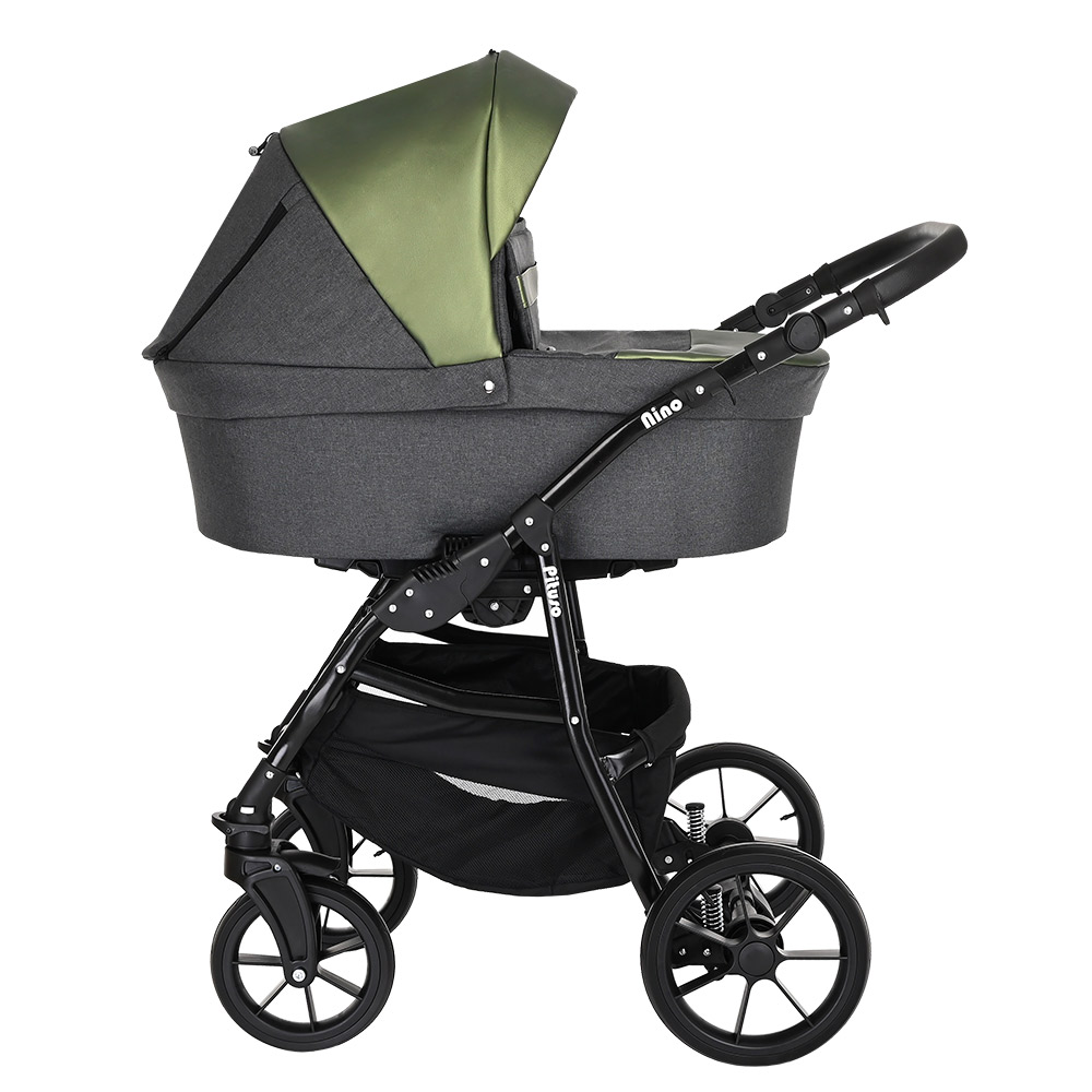Коляска 2 в 1 PITUSO Nino Antracyt+Кожа Metalic Olive