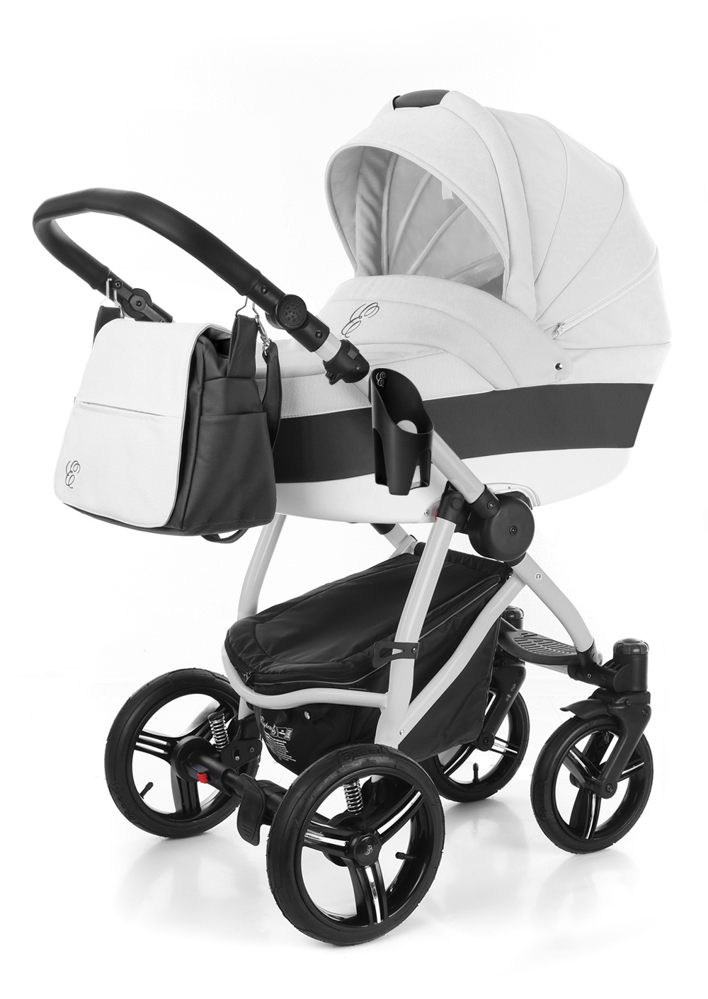 Коляска для новорожденных Esspero Grand Newborn Lux (шасси Grey) White leatherette