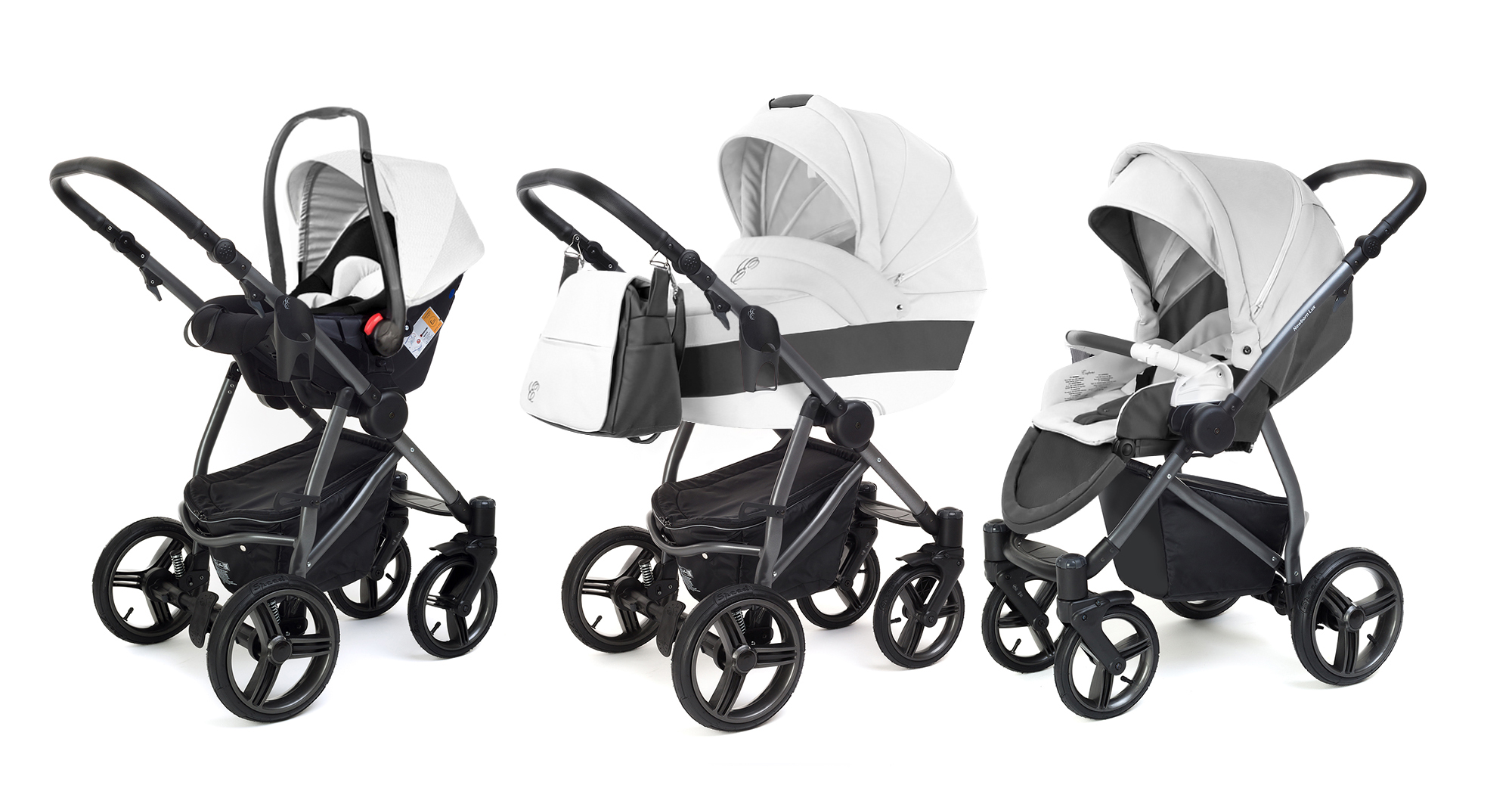 Коляска 3 в 1 Esspero Grand Newborn Lux (шасси Graphite) White leatherette