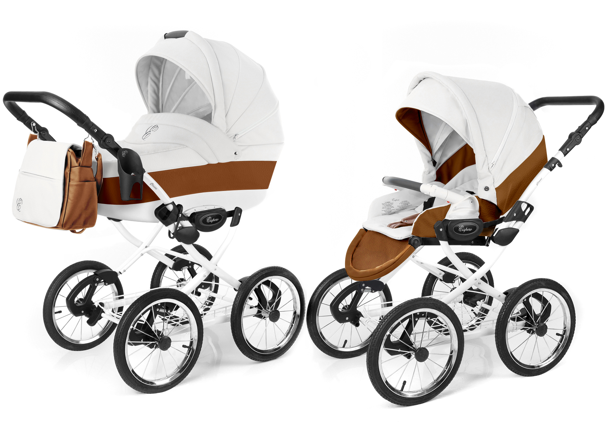 Коляска 2 в 1 Esspero Grand Classic (шасси White) Orange leatherette