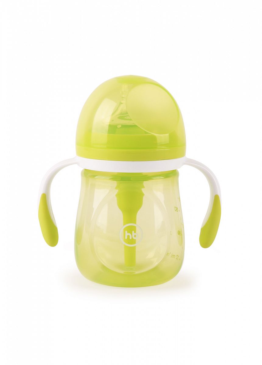 Бутылочка антиколиковая с ручками и силиконовой соской Happy Baby (180 мл.) lime