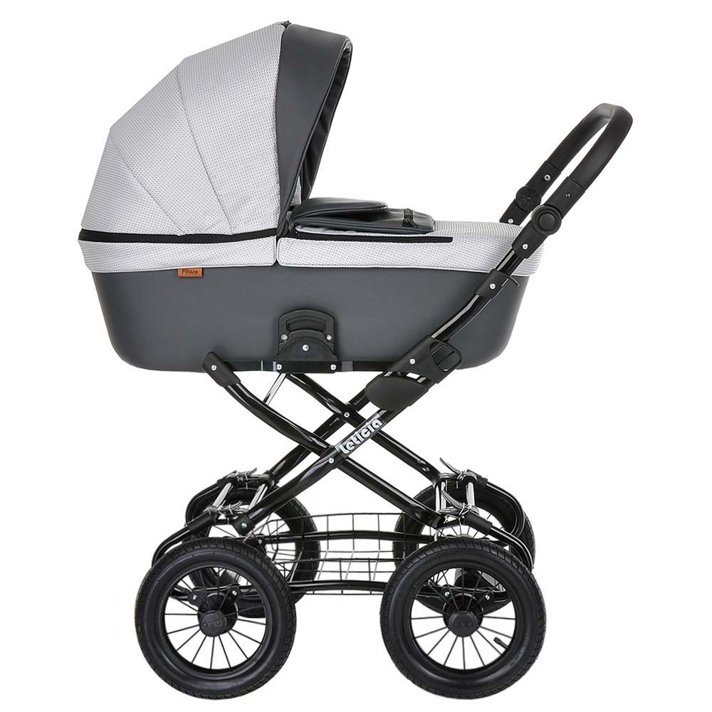 Коляска для новорожденных Pituso Leticia Classic/12d Uzor White/Black+Кожа New Grey
