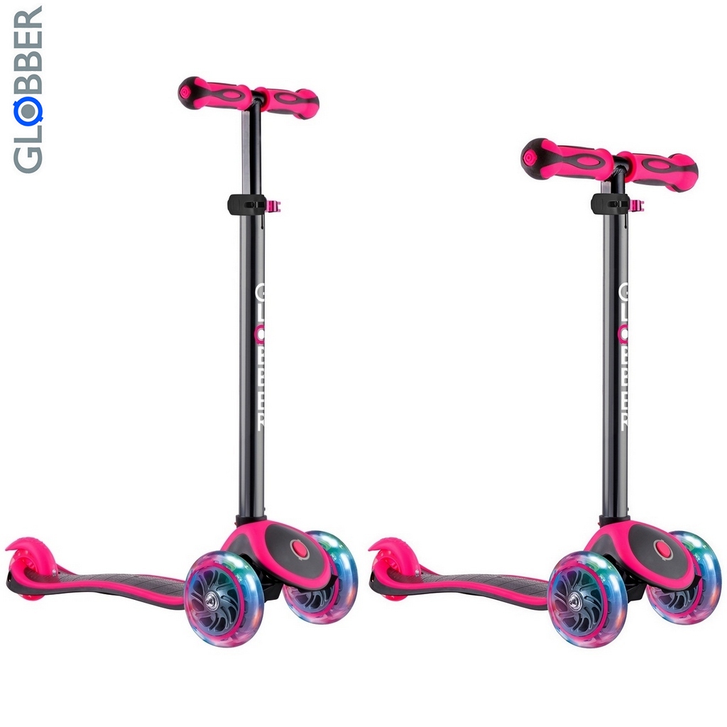 Самокат GLOBBER PRIMO PLUS TITANIUM с 3 светящимися колесами Neon Pink