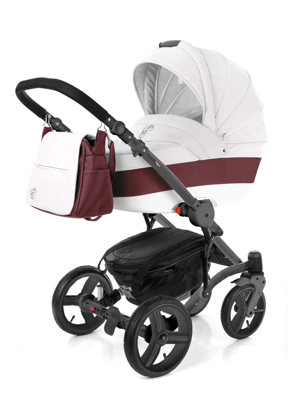 Коляска для новорожденных Esspero Tour Leatherette (шасси White) Maroon leatherette