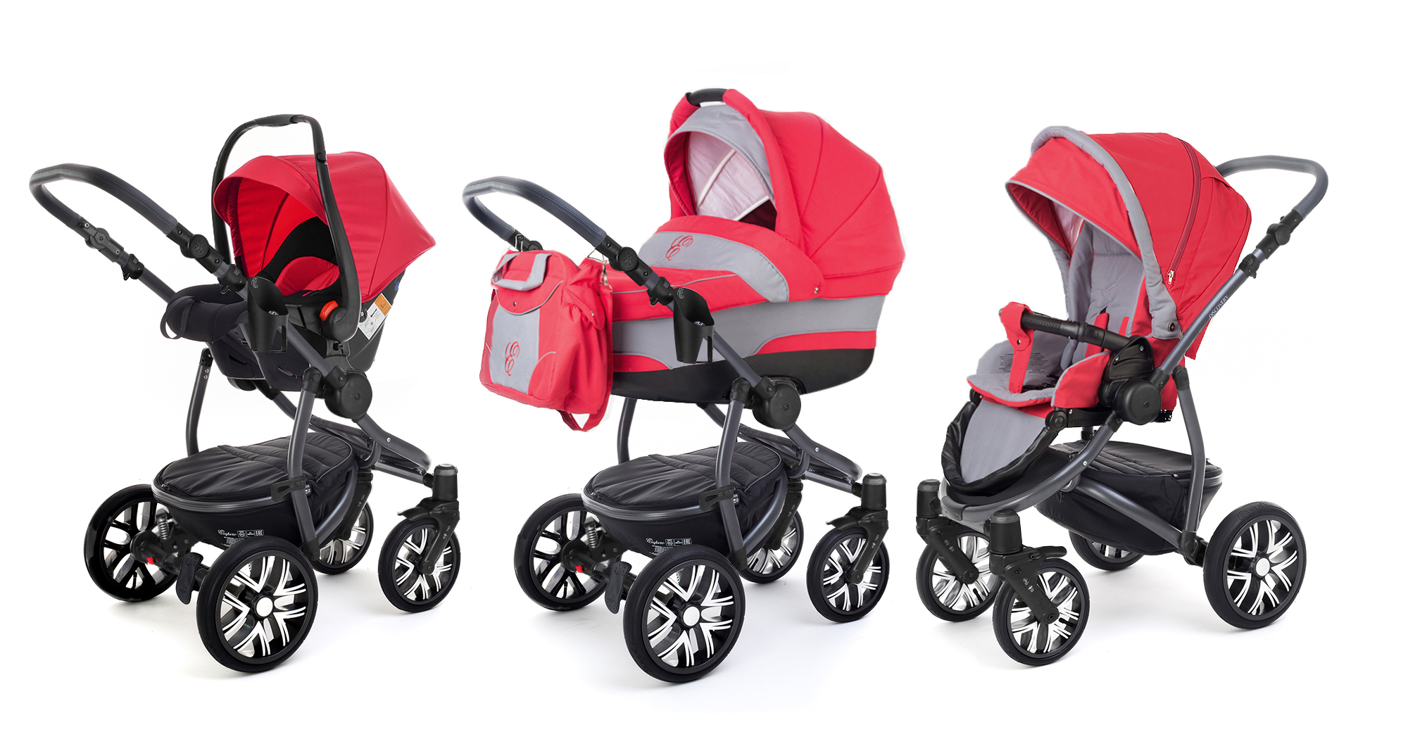 Коляска 3 в 1 Esspero Discovery (шасси Graphite) Red Grey