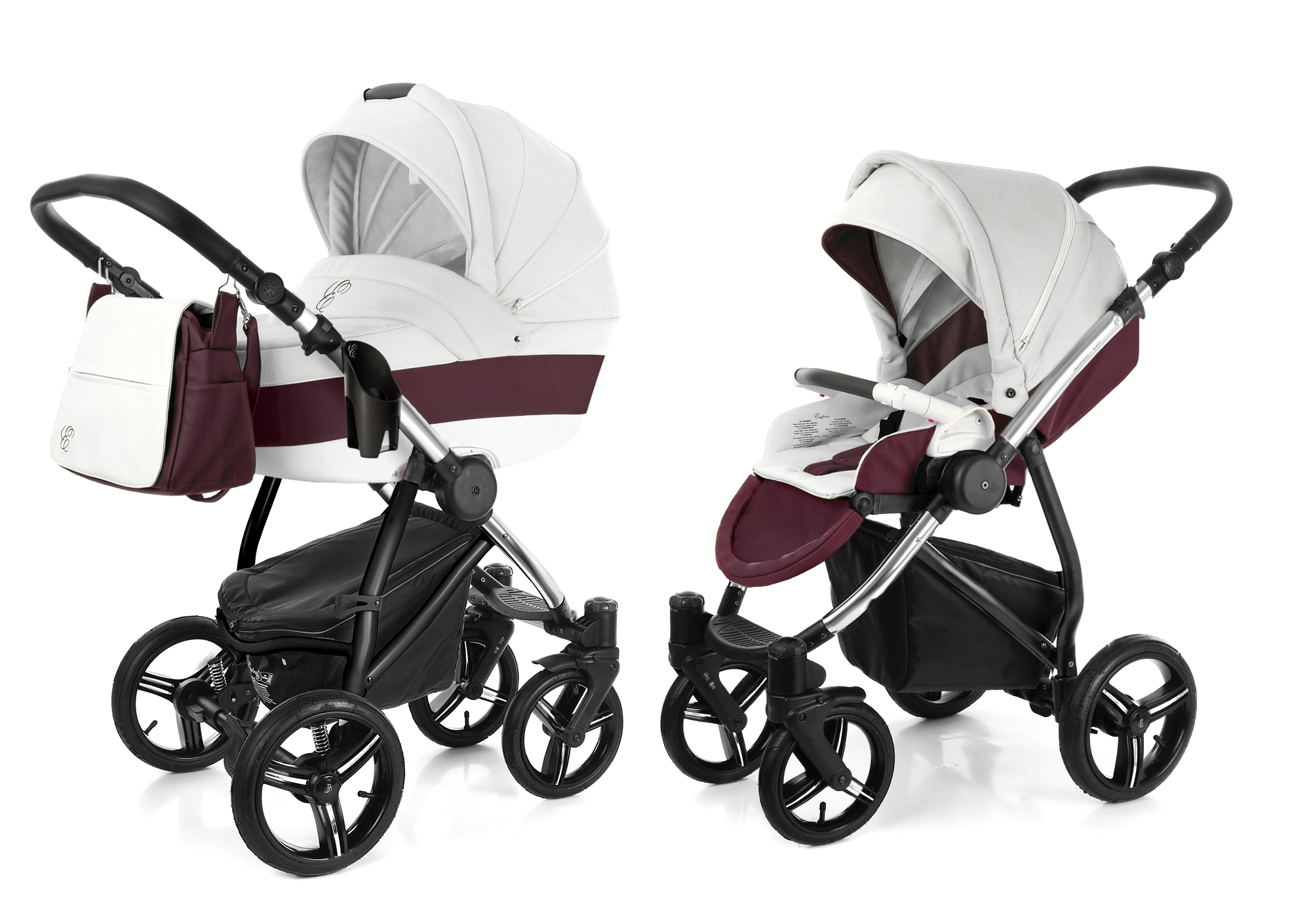 Коляска 2 в 1 Esspero Grand Newborn Lux (шасси Chrome) Maroon leatherette