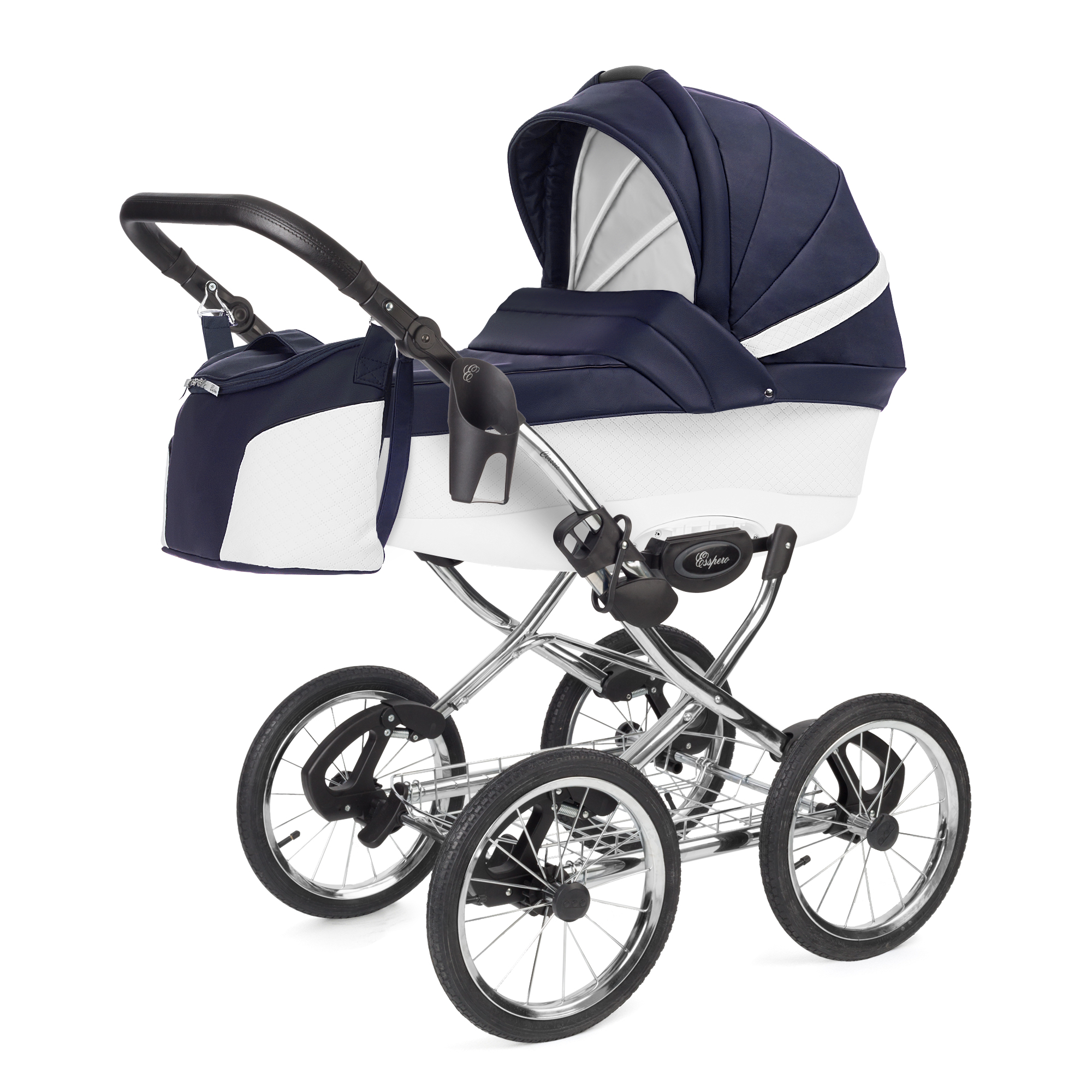 Коляска для новорожденных Esspero Grand Classic (шасси Chrome) Nappa Navy