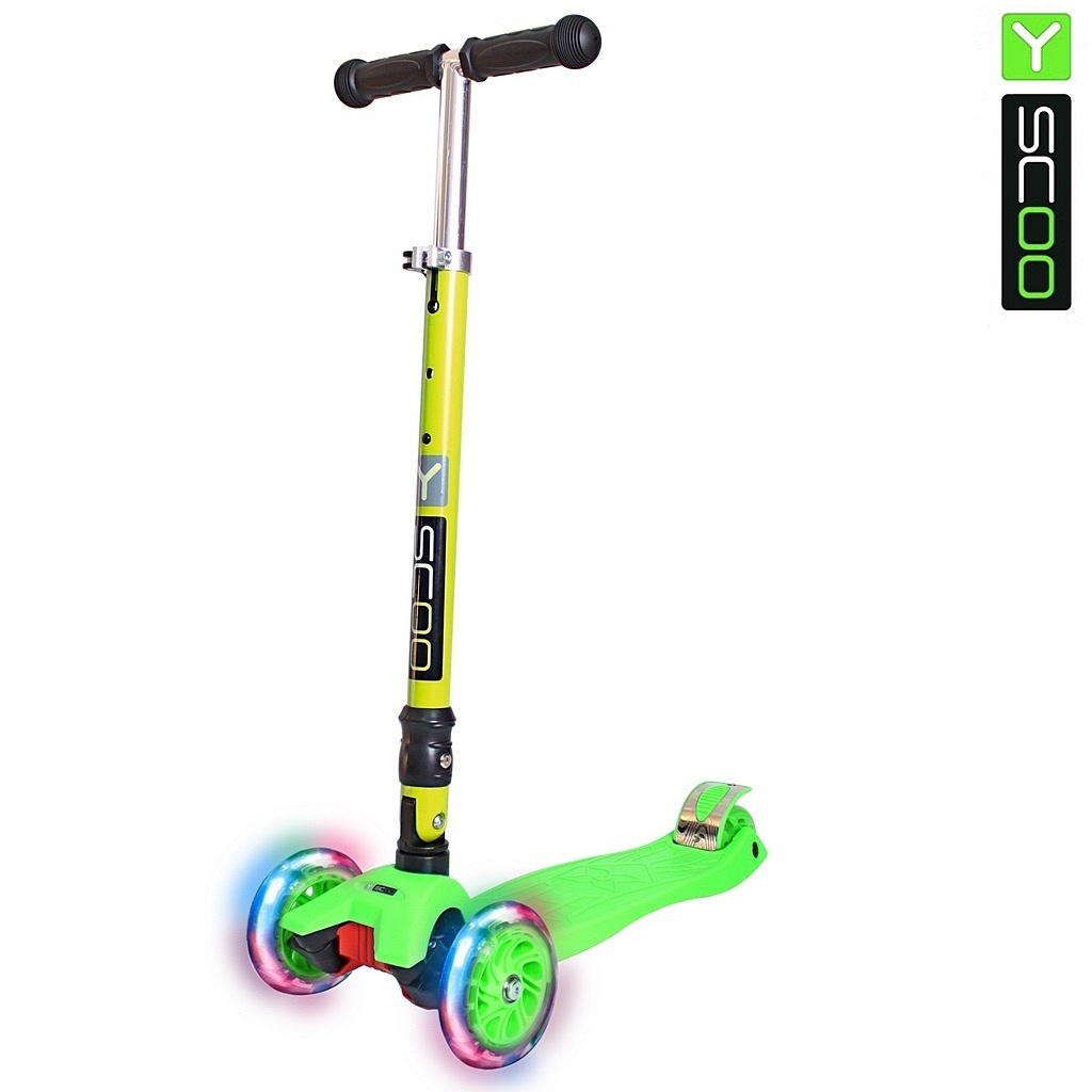 Самокат Y-SCOO 35 MAXI FIX Shine со светящимися колесами green