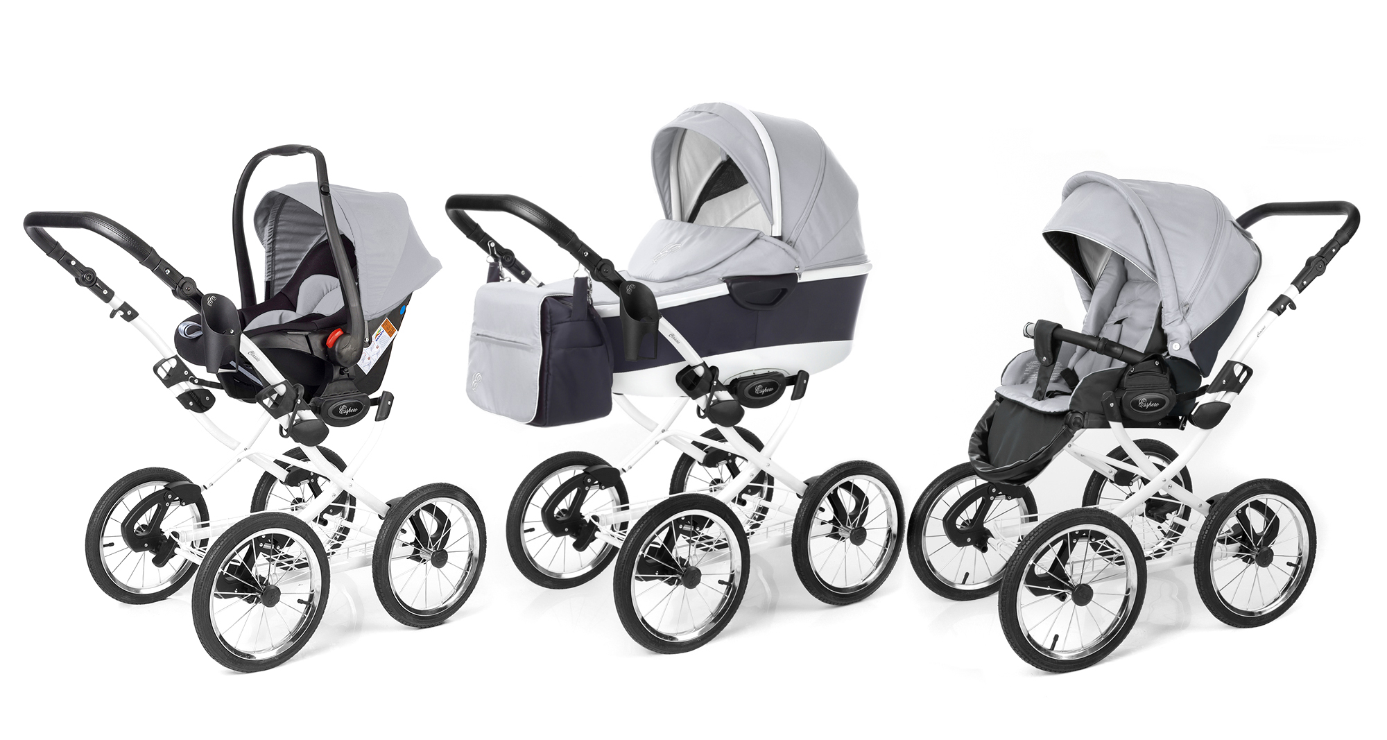 Коляска 3 в 1 Esspero Classic Alu (шасси White) Silver